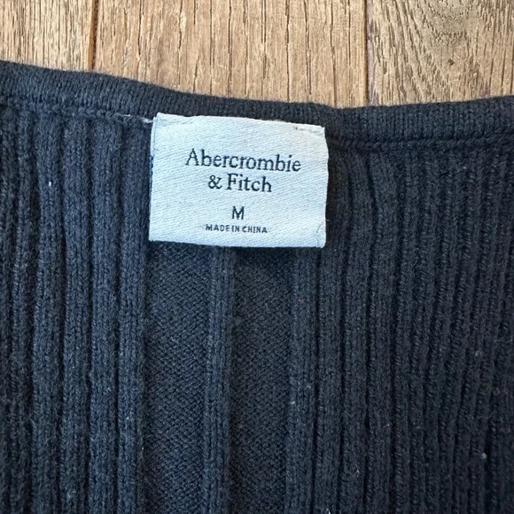 Abercrombie Fitch Black Ribbed Sweater Sweetheart Neck Short Sleeve Bodysuit M - Picture 2 of 7